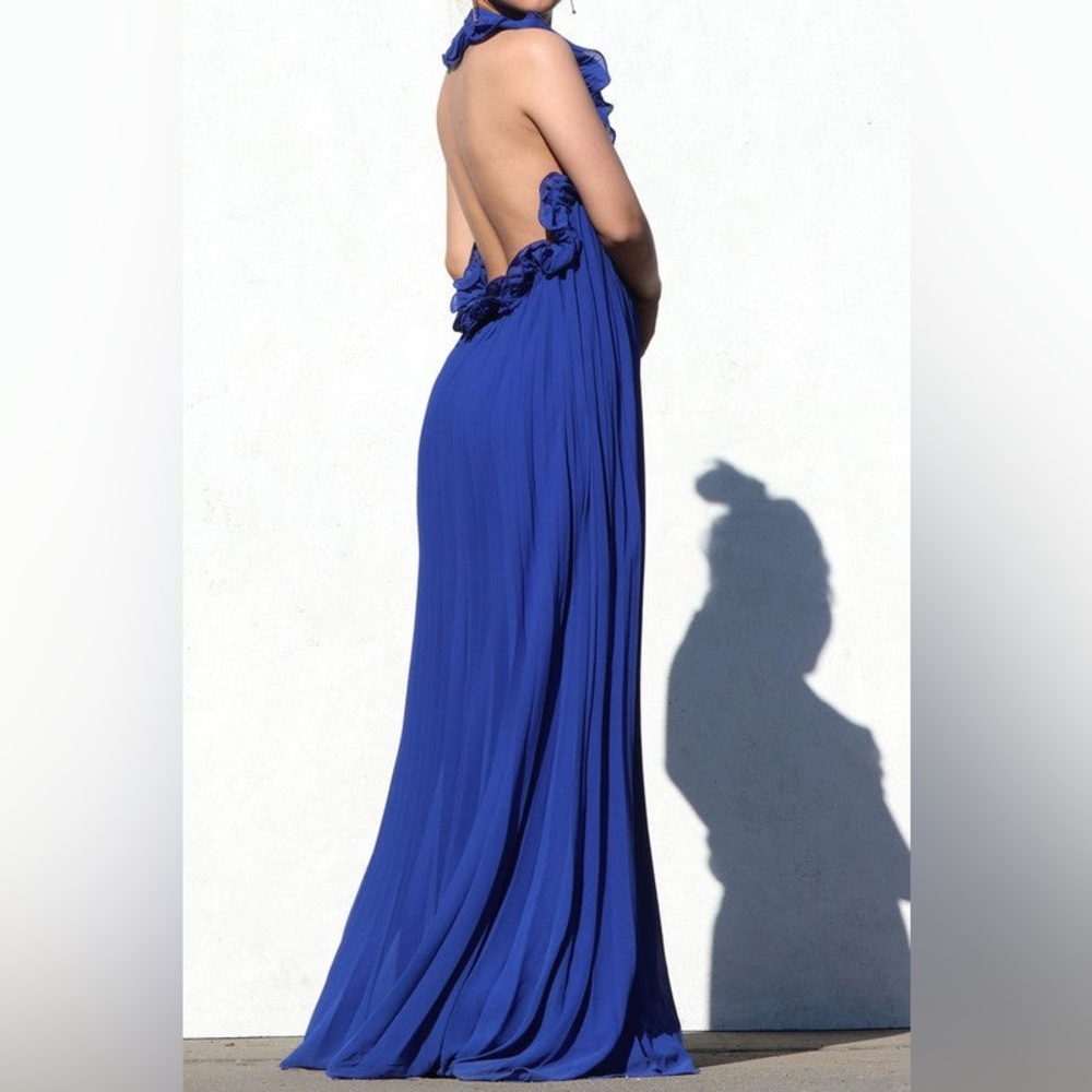 Backless Royal Blue Maxi Dress with Ruffle Strap Detail